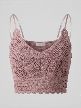 B.O.G. Collective Crochet Crop Top Large Mauve Pink Boho Handmade NWT Festival